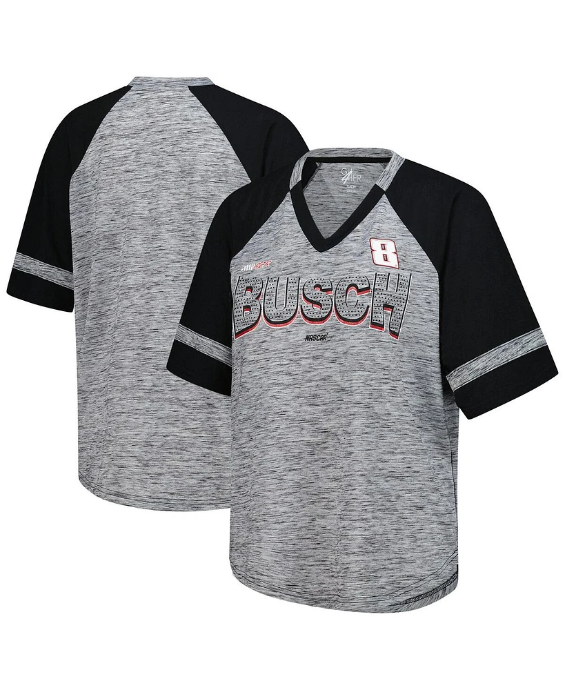 G-iii 4Her by Carl Banks Women's Heather Gray Kyle Busch Hall of Fame Oversized Raglan V-Neck T-Shirt