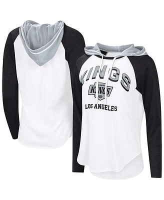 G-iii 4Her by Carl Banks Women's White/Black Los Angeles Kings Vip Raglan Long Sleeve Hoodie T-Shirt