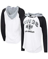 G-iii 4Her by Carl Banks Women's White/Black Los Angeles Kings Vip Raglan Long Sleeve Hoodie T-Shirt