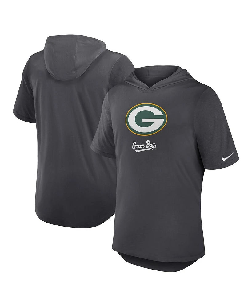Nike Men's Anthracite Green Bay Packers Tri-Blend Performance Hoodie T-Shirt