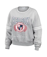 Wear by Erin Andrews Women's Heather Gray Boston Red Sox Domestic Crest Pullover Sweatshirt