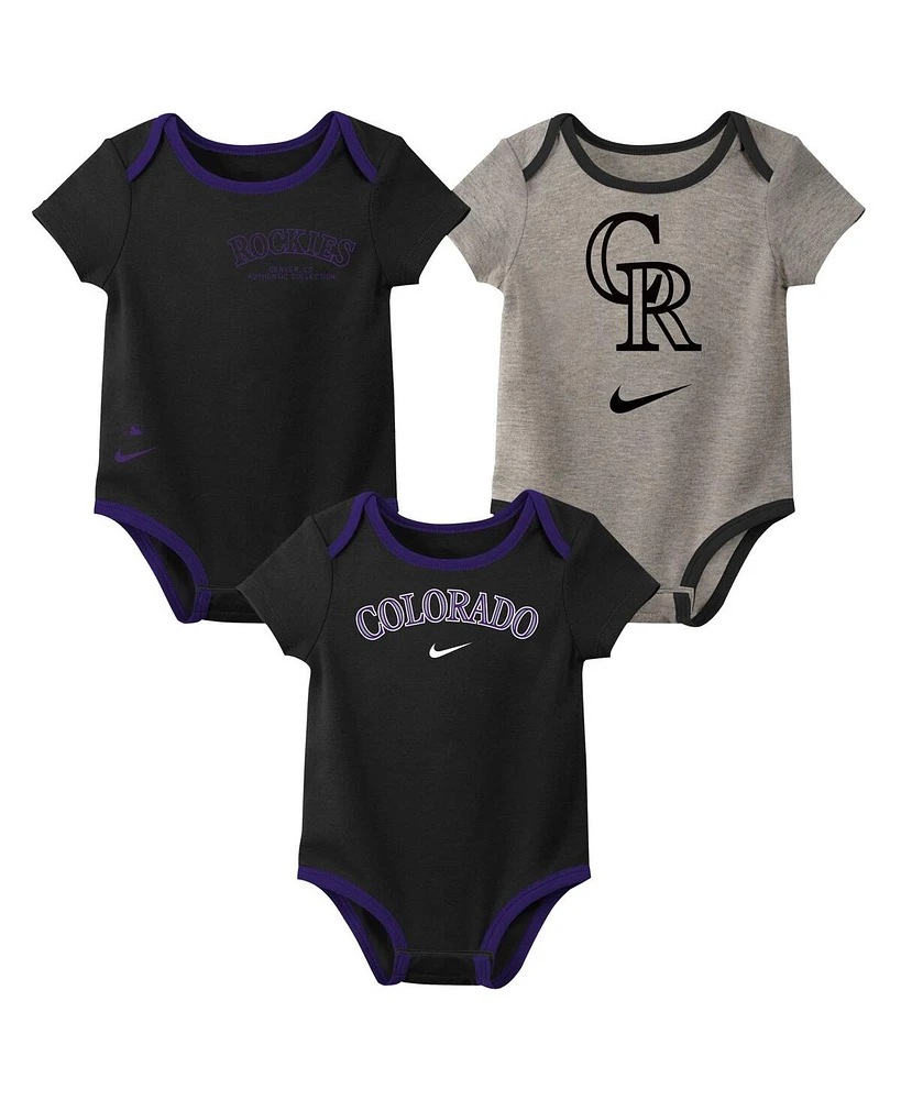 Nike Baby Boys and Girls Colorado Rockies Authentic Collection Bodysuit, Pack of 3