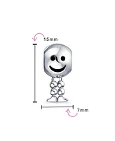 Bling Jewelry Emoticon Happy Smiley Face Dangle Feet Charm Bead .925 Sterling Silver