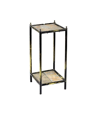 Small 2-Tier Plant Stand For Outoor Metal Frame with Square Stone Shelves