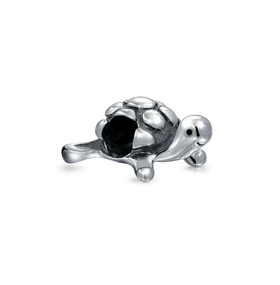 Bling Jewelry Nautical Tropical Beach Vacation Island Tortoise Sea Turtle Bead Charm Oxidized .925 Sterling Silver