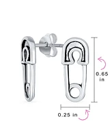 Bling Jewelry Inspirational Symbol Support For Displaced People Punk Rock Biker Jewelry Safety Pin Stud Earrings Oxidized .925 Sterling Silver