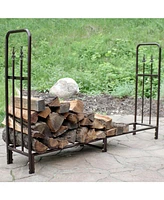 Indoor/Outdoor 6-Foot Decorative Firewood Log Rack - Powder-Coated Steel Wood and Kindling Holder - Bronze