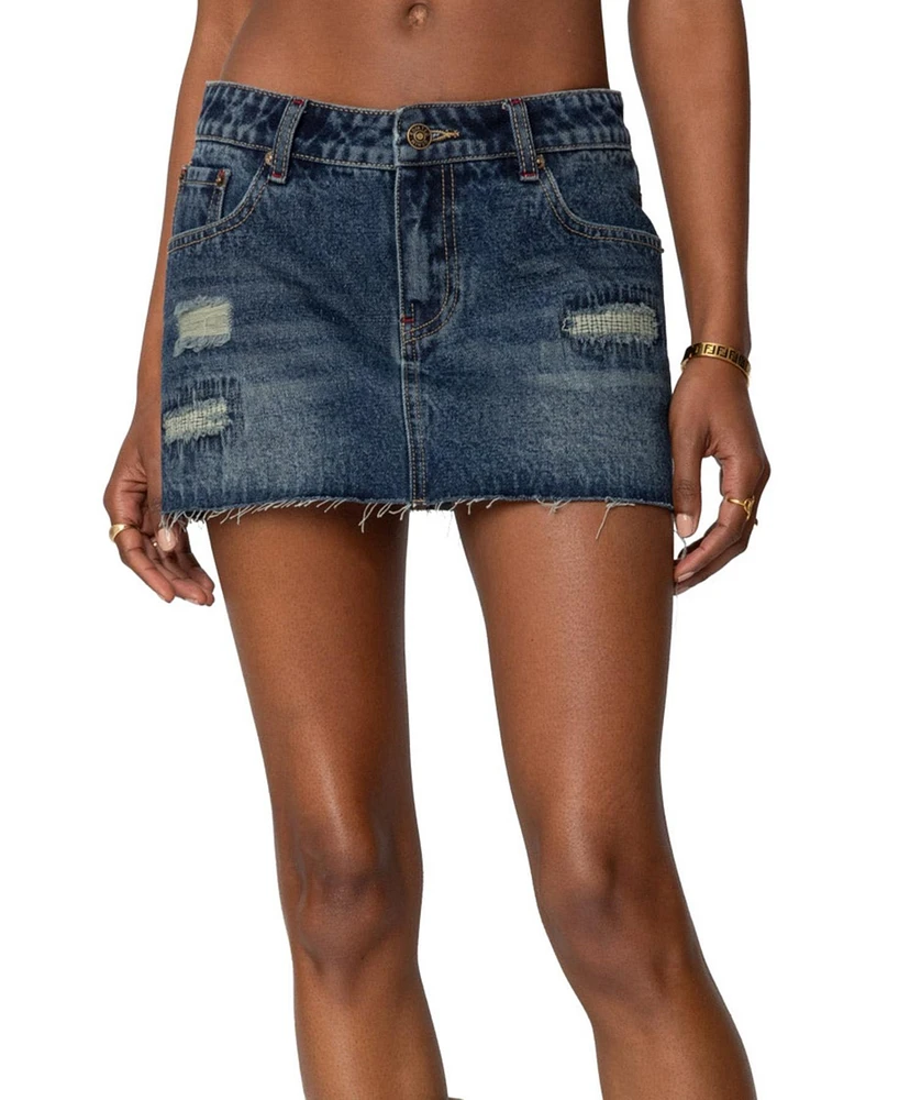 Edikted Women's Hunter Distressed Denim Mini Skirt