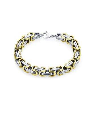 Bling Jewelry Biker Two tone Byzantine Chain Mechanic Double Link Bracelet Black Silver Or Gold-Tone Stainless Steel Heavy Flexible