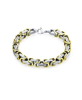 Bling Jewelry Biker Jewelry Two tone Byzantine Chain Mechanic Double Link Bracelet Black Silver Or Gold-Tone Stainless Steel Heavy Flexible