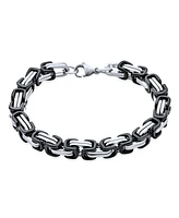 Bling Jewelry Biker Two tone Byzantine Chain Mechanic Double Link Bracelet Black Silver Or Gold-Tone Stainless Steel Heavy Flexible