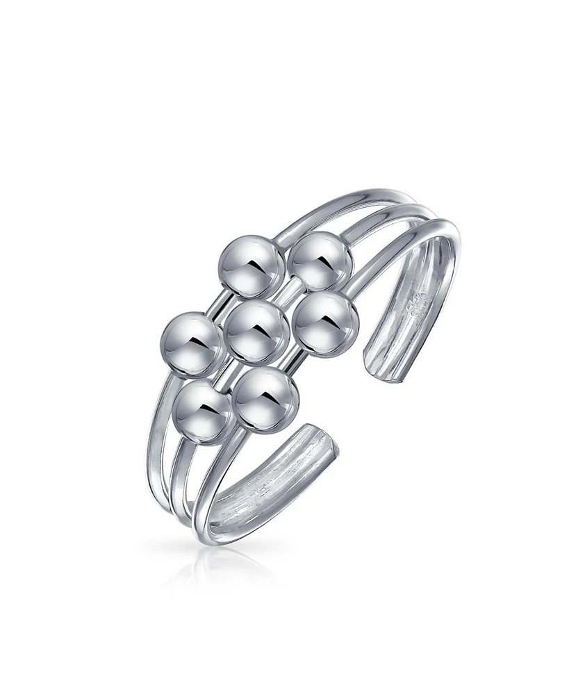 Bling Jewelry Geometric Boho Mid Finger Silver Bead Ball Split Band Midi Toe Ring .925 Silver Sterling Adjustable