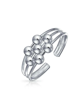 Bling Jewelry Geometric Boho Mid Finger Silver Bead Ball Split Band Midi Toe Ring .925 Silver Sterling Adjustable