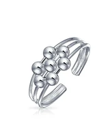 Bling Jewelry Geometric Boho Mid Finger Silver Bead Ball Split Band Midi Toe Ring .925 Silver Sterling Adjustable