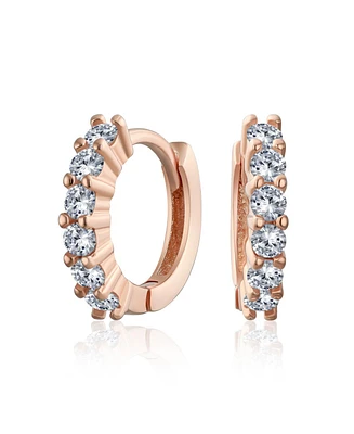 Bling Jewelry 5 Solitaire Cz Small Kpop Huggie Hoop Earrings Round Cubic Zirconia Rose Gold Plated .925 Sterling Silver