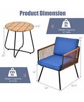 Gymax 3PC Patio Birsto Furniture Set Cushioned Sofa Armrest Coffee Table