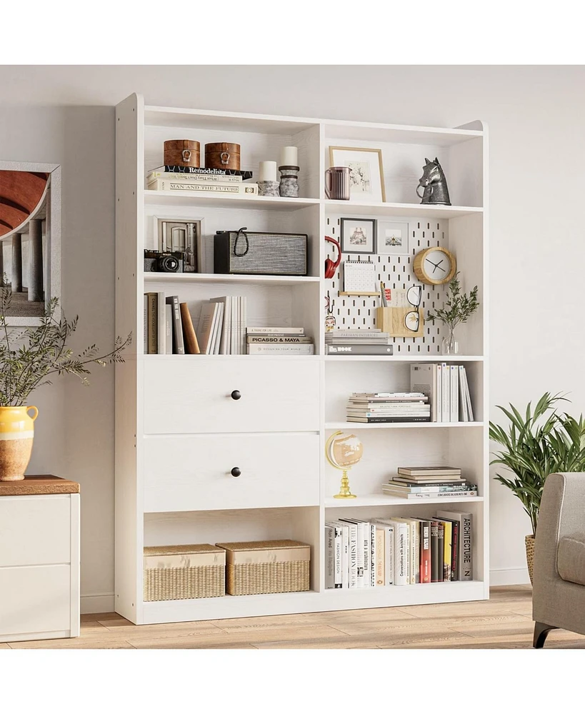 Bookshelf and Bookcase with Pegboard and Deep Drawer
