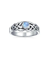 Bling Jewelry Rainbow Moonstone Celtic Trinity Knot Triquetra Ring 1MM Band .925 Sterling Silver