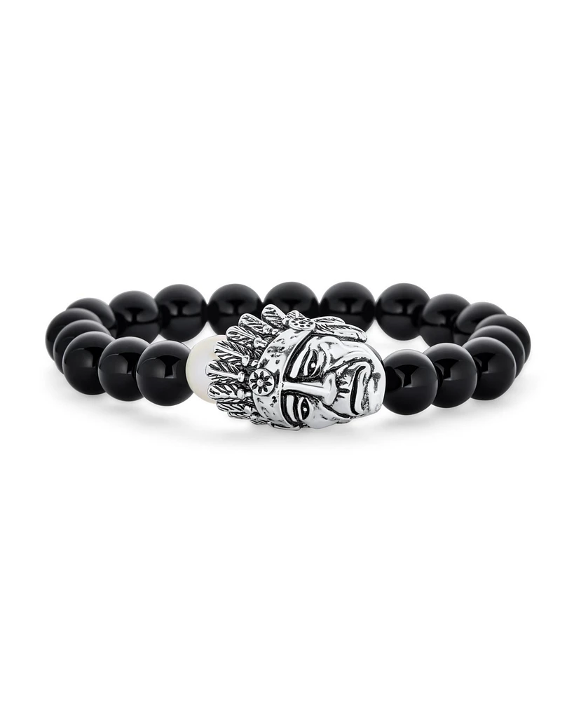 Bling Jewelry Bead Indian Chief Head Animal Western Longhorn Loin French Bulldog Strand Stretch Bracelet Gunmetal Gold Silver Plated Adjustable