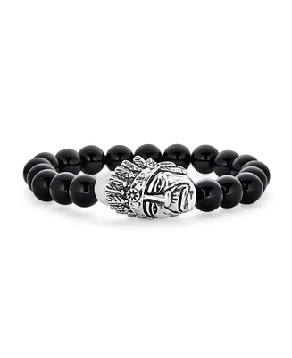 Bling Jewelry Bead Indian Chief Head Animal Western Longhorn Loin French Bulldog Strand Stretch Bracelet Gunmetal Gold Silver Plated Adjustable