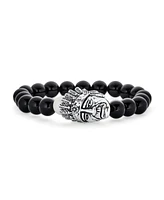 Bling Jewelry Bead Indian Chief Head Animal Western Longhorn Loin French Bulldog Strand Stretch Bracelet Gunmetal Gold Silver Plated Adjustable