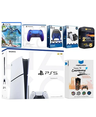 Sony Playstation 5 Slim Disc with Horizon Forbidden West, Extra Galactic Purple Controller, Gamer Kit, Charge Dock and MightySkins Decal Voucher + 2 Y