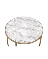 Set of Two 36" Clear White And Gold Glass Faux Marble And Iron Round Nested Coffee Tables