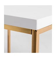 35" White And Gold Metal Square Coffee Table