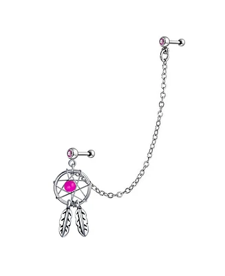 Bling Jewelry Native American Indian Dream Catcher Feather Double Piercing Single Ear Cartilage Stud Surgical Steel 14G