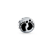 Bling Jewelry Family Tiny Feet Foot Prints Charm Bead .925 Sterling Silver