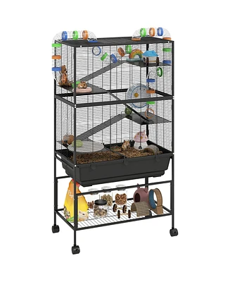 PawHut Hamster Cage, 5 Tier Rolling Rat Cage for Syrian, Gerbil, Mouse