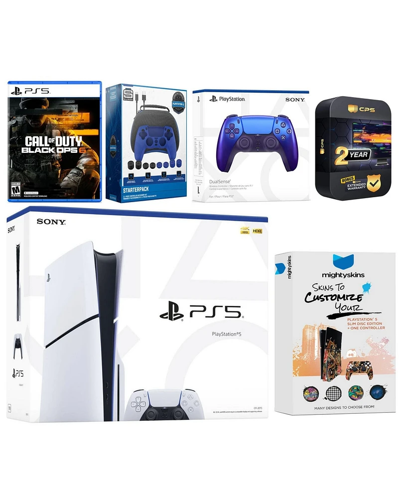 Sony Playstation 5 Slim Disc with Call of Duty Black Ops 6, Extra Volcanic Red Controller, Gamer Starter Pack and MightySkins Voucher + 2 Year Cps Ext