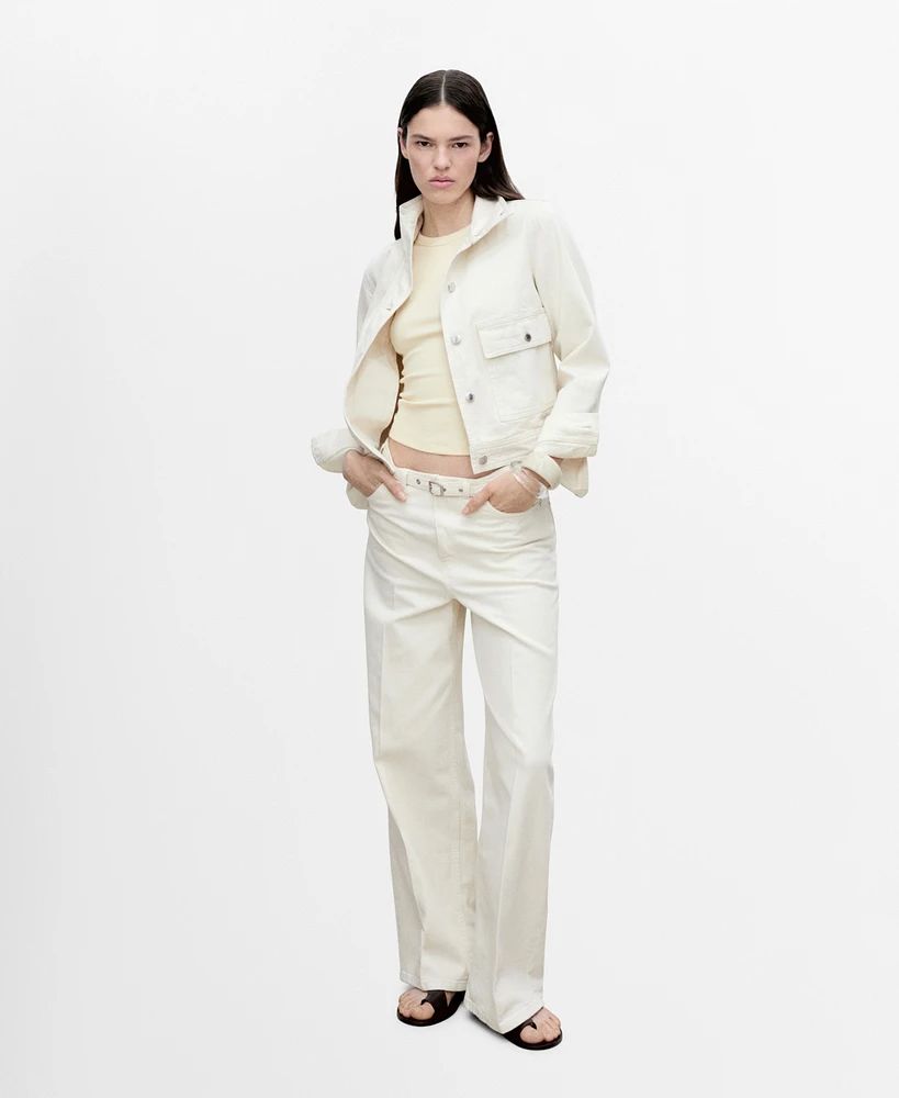 Mango Women's Belt Wide Leg Jeans