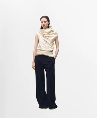 Mango Women's Wide Leg Wool-Blend Pleated Pants