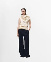 Mango Women's Wide Leg Wool-Blend Pleated Pants