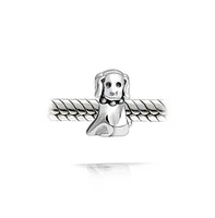 Bling Jewelry Puppy Pet Animal Lover Sitting Dog Charm Bead Oxidized .925 Sterling Silver Fits European Bracelet