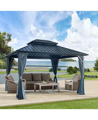 10'x12' Hardtop Gazebo, Steel Roof, Aluminum Frame, Curtains & Netting