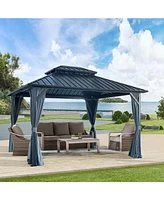 10'x12' Hardtop Gazebo, Steel Roof, Aluminum Frame, Curtains & Netting