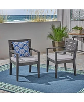 Outdoor Dining Chair Set of 2, Dark Grey With Light Grey Cushion