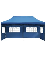 10x20 Pop-Up Canopy, 6 Sidewalls, Uv/Waterproof, Adjustable Height, Roller Bag, Blue