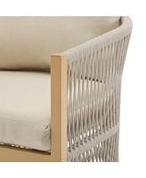 Modern beige curved aluminum lounge chairs, Rope weave, cushioned