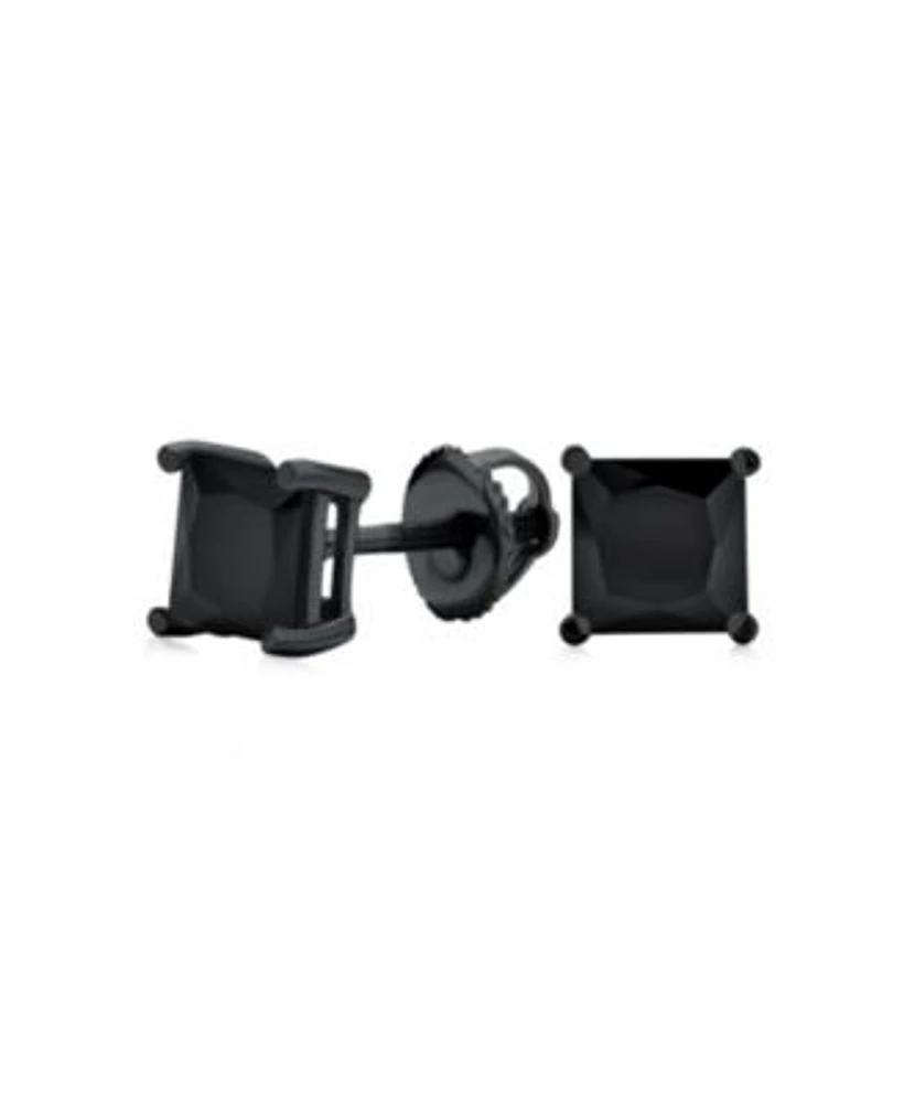 Bling Jewelry Black Square Solitaire Cz Stud Earrings Secure Screw back Black Plated .925 Sterling Silver