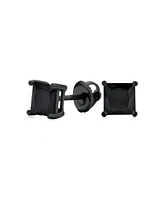 Bling Jewelry Black Square Solitaire Cz Stud Earrings Secure Screw back Black Plated .925 Sterling Silver