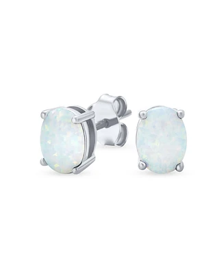 Bling Jewelry Simple Classic White Fire Orange Black Blue Opulence Created Opal Oval Stud Earrings Yellow Gold Plated .925 Sterling Silver 7MM