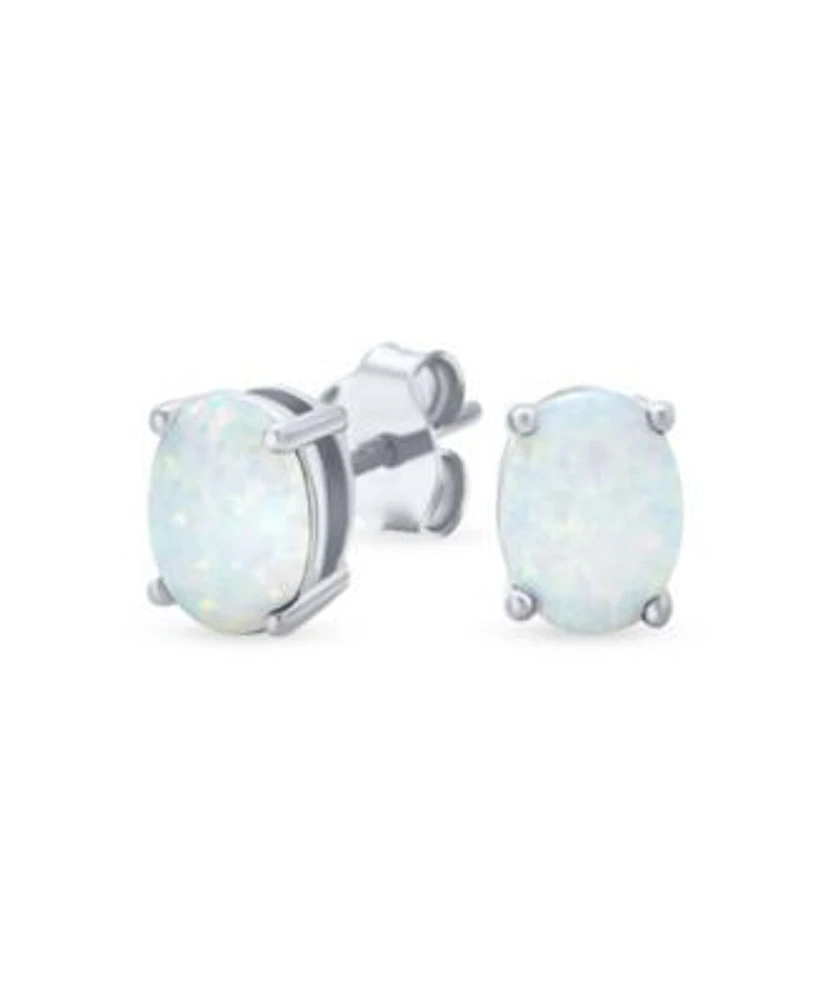 Bling Jewelry Simple Classic White Fire Orange Black Blue Opulence Created Opal Oval Stud Earrings Yellow Gold Plated .925 Sterling Silver 7MM