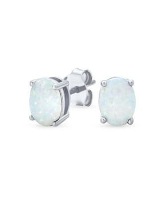 Bling Jewelry Simple Classic White Fire Orange Black Blue Opulence Created Opal Oval Stud Earrings Yellow Gold Plated .925 Sterling Silver 7MM