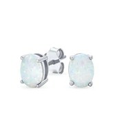 Bling Jewelry Simple Classic White Fire Orange Black Blue Opulence Created Opal Oval Stud Earrings Yellow Gold Plated .925 Sterling Silver 7MM