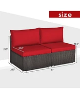 2PCS Patio Rattan Armless Sofa Sectional Conversation Furniture Set W/Cushion