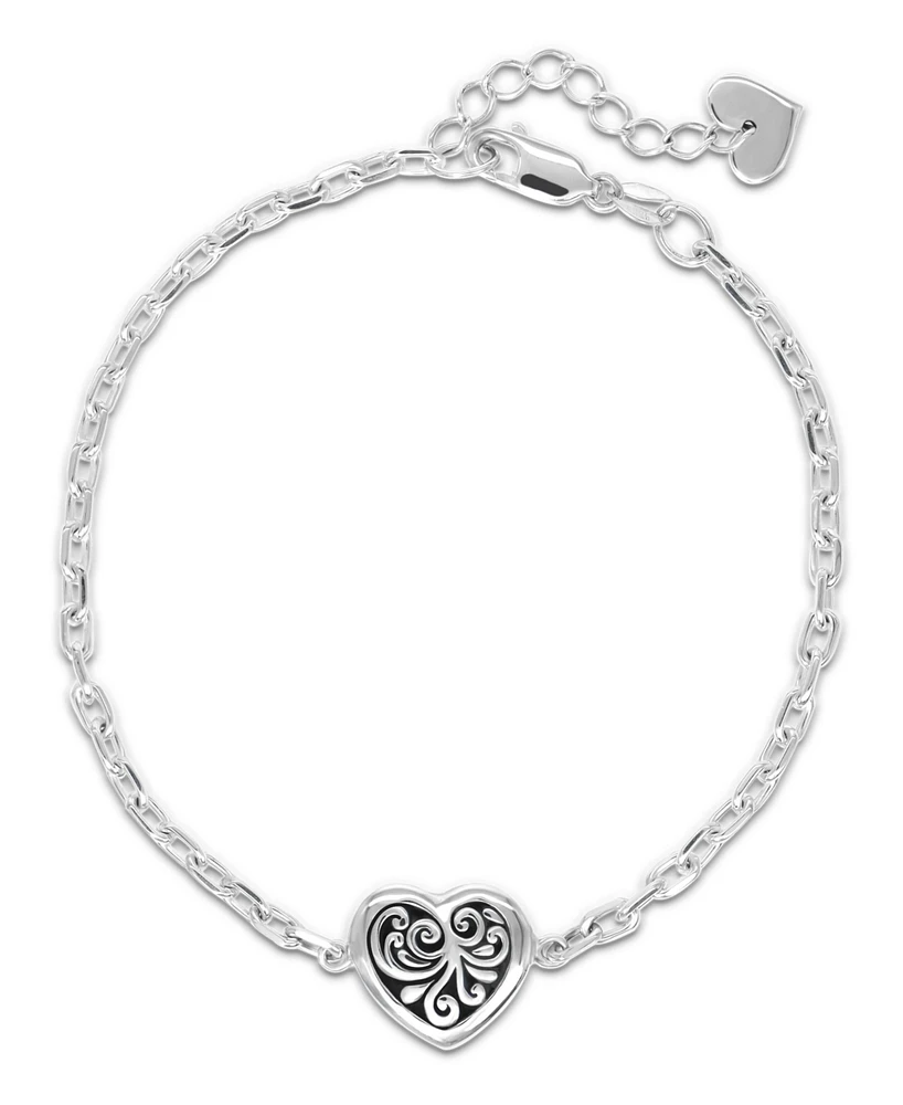 Devata Sweet Heart Filigree Chain Bracelet, 7.0 in adj to 8.0 in