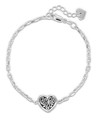 Devata Sweet Heart Filigree Chain Bracelet, 7.0 in adj to 8.0 in